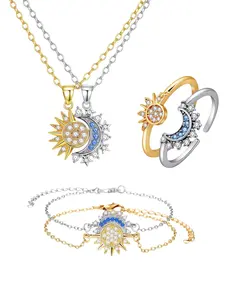 Sun Moon Bracelet Set Stackable Bracelet for Women Men Sparkling Gold Sun Ring/Blue Moon Bracelet Couple Bracelet Matching Bracelet as Friendship