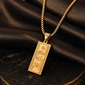 Gold Lucky Money Pendant Necklace Decor, Skin Friendly Titanium Steel Feng Shui Charm, Wealth Hanging Ornament for Home Office Room Gift