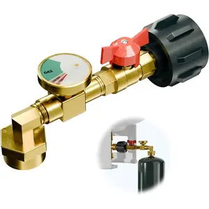 Propane Refill Adapter (Elbow) Design with Valve and Gauge, Upgraded Propane Refill Adapter 20lb to 1lb Converter, QCC1 Propane Tank Refill Adapter, with ON/Off Control