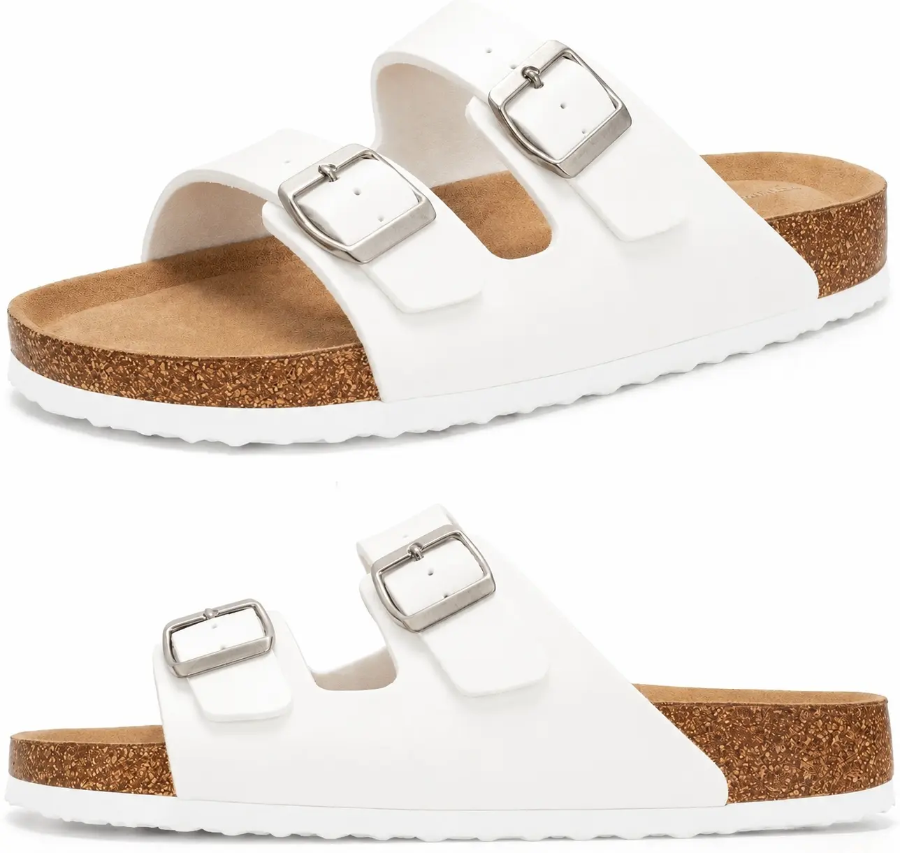 Unisex Adjustable Double Buckle Slide Sandals with Cork Footbed, Lightweight Comfort, Non-Slip Sole, Breathable Design, Casual Summer Beach Outdoor Slippers