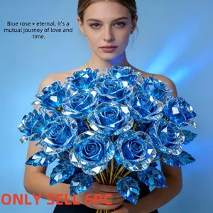 6pcs Gilded Sky Blue Roses, Never Wither Gold-Plated Artificial Flowers, Eternal Flowers, Artificial Rose Bouquet, Indoor Outdoor Luxury Home Decor, Perfect for Holidays