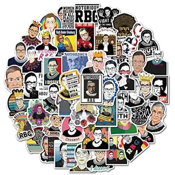 Ruth Badger Ginsburg, RBG Stickers Bomb 50 Pcs - Waterproof PVC Stickers for Cars, Ideal for Kids, Adults, and Scrapbooking emblem badge