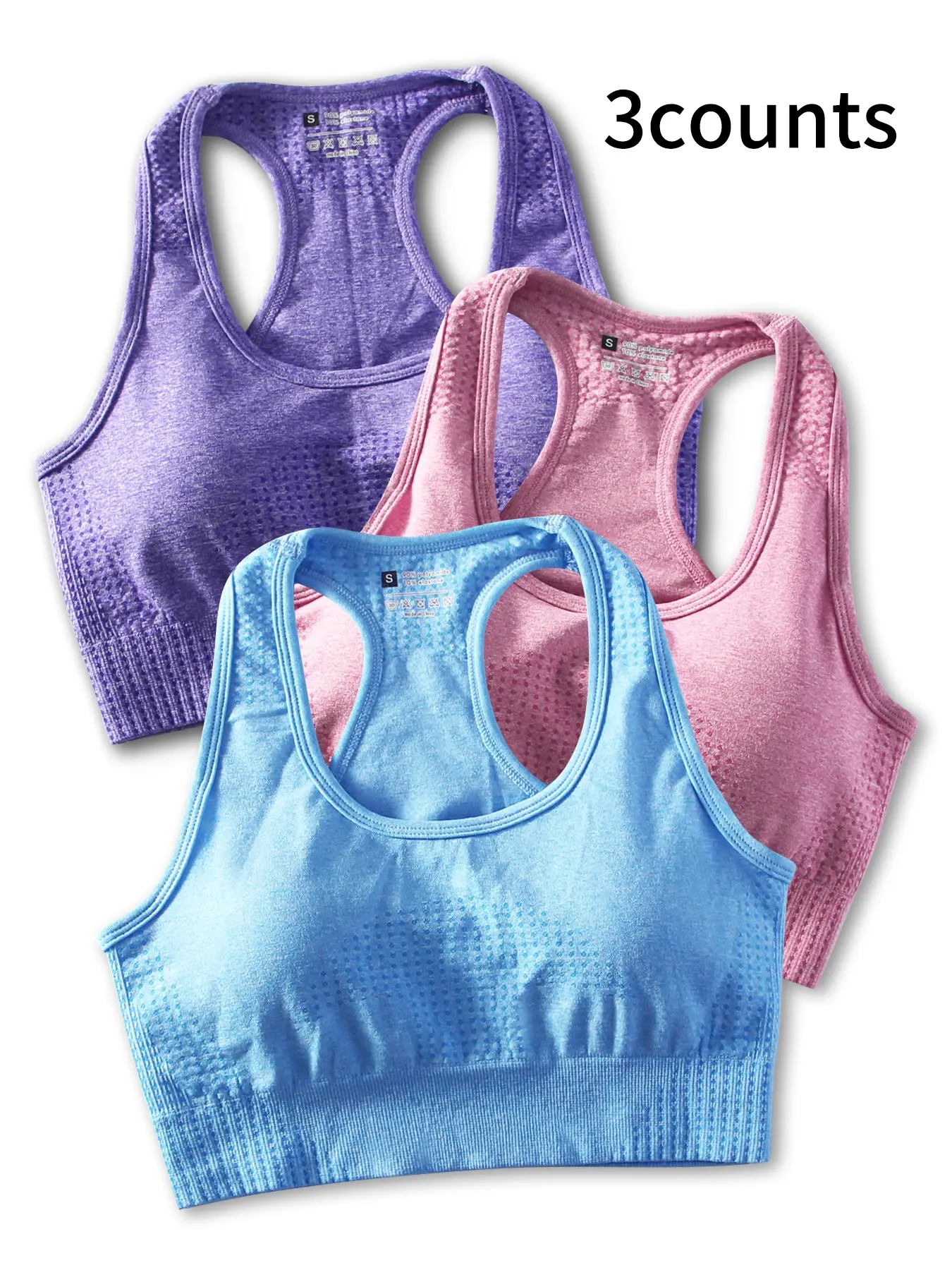 High-Strength Padded Sports Bra Set for Women, Shockproof Running Gathered Backless Yoga Fitness Tank Top, Detachable Pads, 3 Pieces