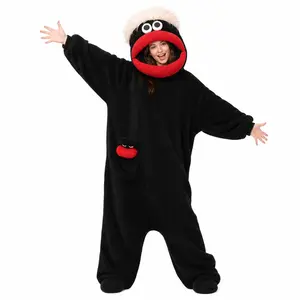 Plus size onesie pajamas,3D Open Mouth Puppet Onesie Costume - Cozy Flannel Monster Sleepwear with Hair Hood, Perfect for Halloween Parties, Outdoor Events & Cosplay Nights