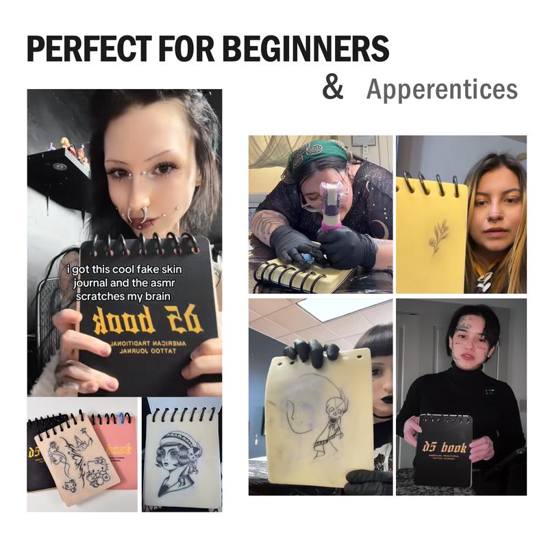 D5 Tattoo Practice Flipbook – 7 Sheets of 3MM Silicone Skin, Create Your Own Tattoo Training Journal, Portable & Reusable for DIY Tattoo Artists, All Skin Types, Premium Material, original tattoo practice book