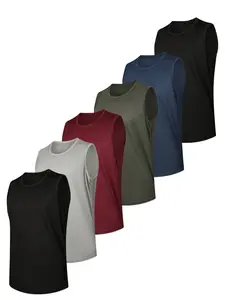 Men's Reflective Quick-Dry Breathable Sleeveless Vest Set, Gym Running Casual Wear, Round Neck Striped Design, Fashion Fabric