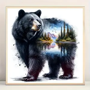 Bear & Mountain Pattern DIY Diamond Arts Colorful Painting Kit without Frame, DIY 5D Diamond Arts Colorful Painting Kit, Wall Art Decor for Home, Diamond Painting Kits, Crafts, Handicraft