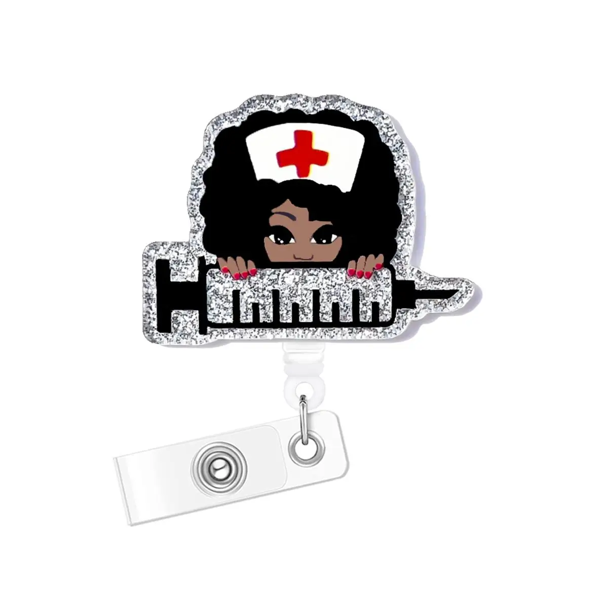 Cartoon Nurse Design Badge Holder, 1 Count Retractable Badge Reel, Belt Clip Retractable Name Badge Holder for Nurse Doctor Student Worker Volunteer