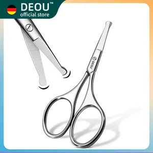 DEOU Rounded Tip Nose Hair Scissors, Premium Stainless Steel Nose Hair Trimmer for Men and Women, Professional Beauty Scissors Hair Ladies Eyelashes Nose Eyebrow Trimming Beard Portable Hand Tools