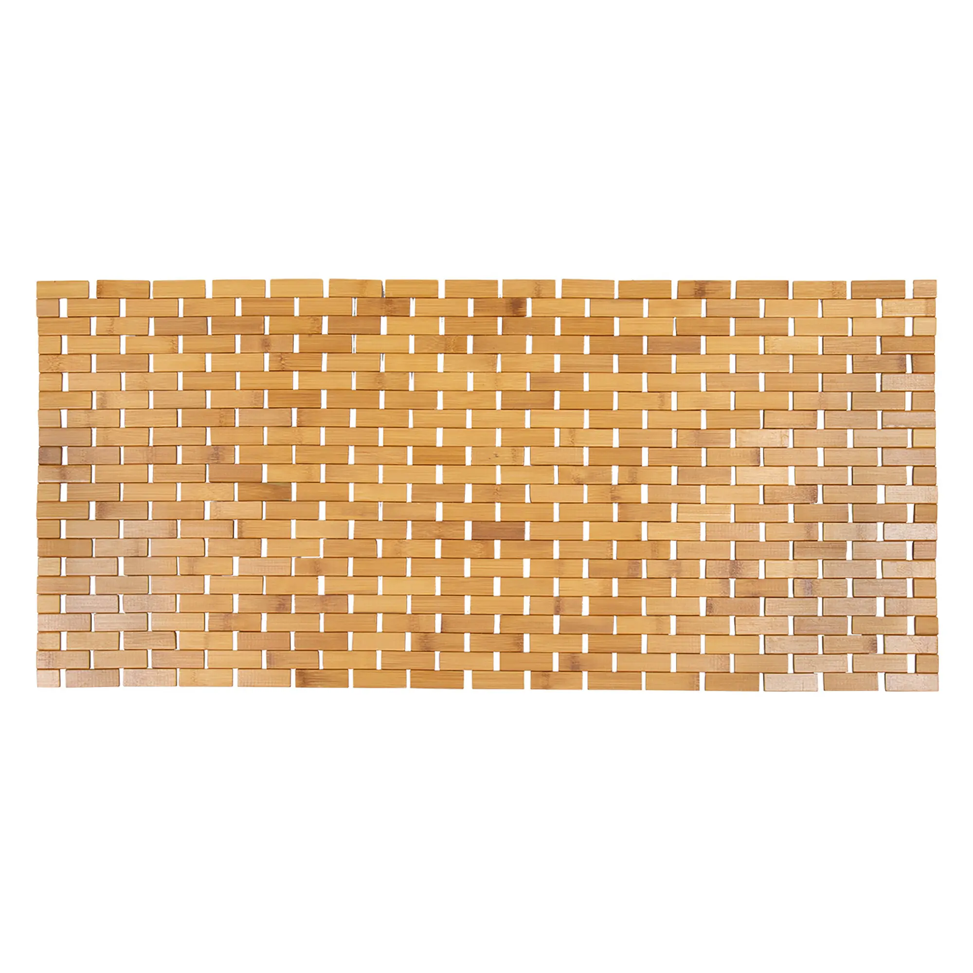 Rectangular Natural Bamboo Bathroom Mat - Non Slip Bath Mat - Foldable Duckboard, 16 x 40 inches, Light Brown