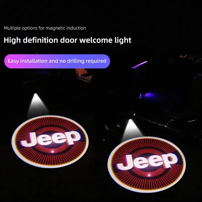 Led HD Car Door Logo Welcome Light Projector Lamps Car Decorative Light Vehicle Welcome Light Car Door Lights For Jeep Renegade Compass Grand Cherokee Wrangler jk Gladiator Patriot Liberty Commander Trailhawk