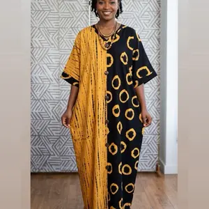 Women's African Print Maxi Dress with Short Hijab V-neck Casual Long Summer Dress for Women Womenswear