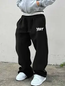 Double Pocket Design Elastic Fabric Casual Streetwear Vintage Style Fitted Sweatpants Yeet Print Comfortable Fashion Joggers for Fall Winter