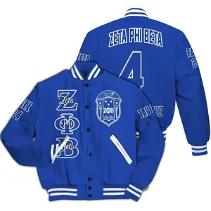 Zeta Phi Beta Custom Chapter Varsity Jacket, Personalized Blue ZΦΒ 1920 Foundation Outerwear, Royal Blue White Letterman, Greek Crossing Sorority Gift