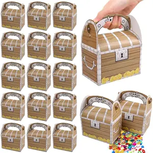 5/15pcs Pirate Treasure Chest Pet Box, 3D Wooden Texture, Kids Birthday Party Candy Gift Box, Adventure Party Supplies