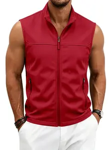 Men's Solid Color Casual Stand Collar Vest for Daliy Wear, Lightweight Full Zip Sleeveless Jacket with Zipper Pockets, Solid Color Slim Fit Gilet for Outdoor Golf