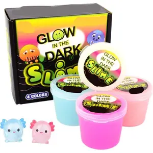 4 Pack Glow in the Dark Slime Kit with Charms – Slime Party Favors for Kids, Non-Toxic Stretchy Sensory Toys for Boys & Girls, Birthday Gifts, Classroom Prizes, Goodie & Treat Bags