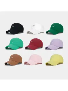Soft Cotton Baseball Cap for Women Men Smile Face Embroidery Adjustable Low Profile Unstructured Snapback Dad Hat