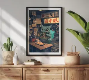 Bulbasaur Ramen Series Poster Japanese Style Pokemon Inspired Anime Artwork - Printable Wall Art, Ramen Noodles Art, Pokemon Bulbasaur (Frame Not Included)