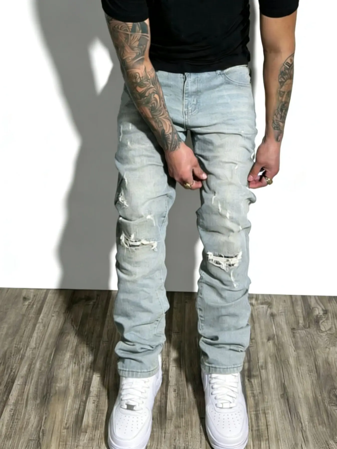 Men's Vintage Washed Denim Jeans, Distressed Stretch Skinny Fit Harajuku Trendy Casual Long Pants, All Seasons Fashion
