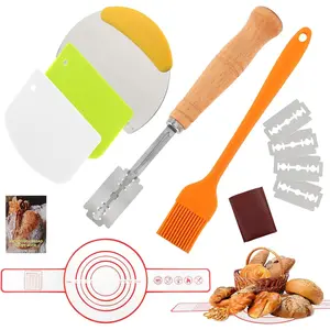 Bread Making Tools with Danish Dough Whisk Set, Dough Hook and Bread Scoring Tool, Brea-d Lame, Bowl Scrape-r, Bench Scrape-r & Pastry Brush, Sourdough Baking Essential