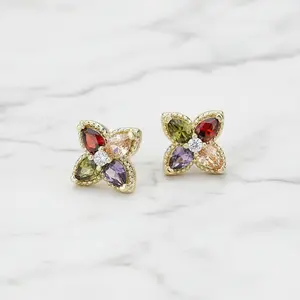 Aurora Clover Pavé Stud Earrings Gold Dipped CZ Flower Earrings