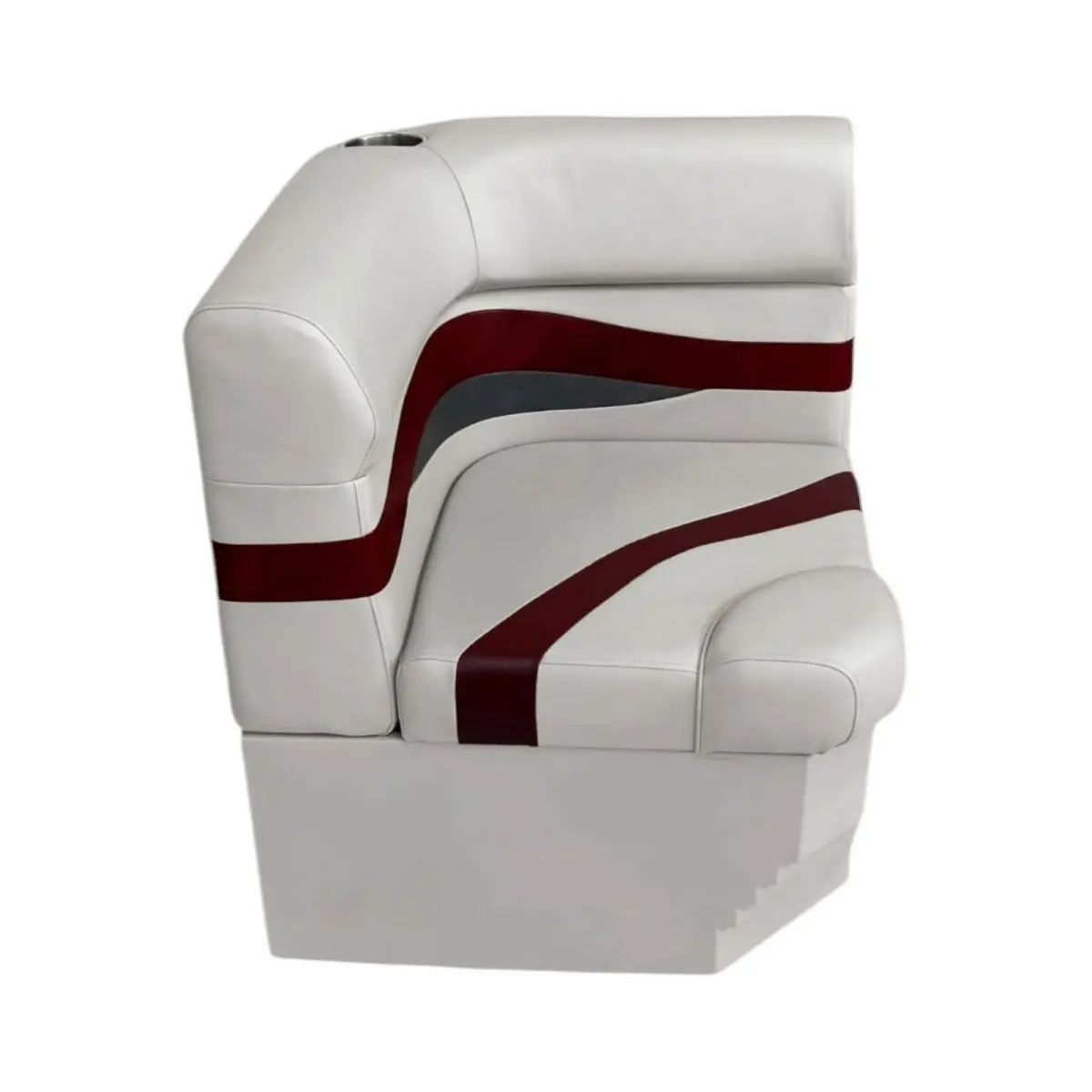 Horizon Manufacturing 3207-3011-ABEC Elite Series Contoured Radius Corner Cushion with Base - Boat Vinyl Lift-Up Seat Cushion, High Compression Foam Padding, Gray/Red/Charcoal, 29.75 in Height, 47 lbs