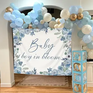 Baby in Bloom Baby Boy Shower Decorations Blue Wildflower Baby Boy in Bloom Backdrop Balloons Oh Boy Welcome Baby Shower Boho Floral Gender Reveal Party Supplies