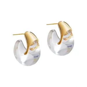 HENSY Teardrop Shape Clear Resin Base Drop Earrings - Gold-Tone Accent, Lightweight Sparkly, Single Pair for Engagement & Everyday Wear