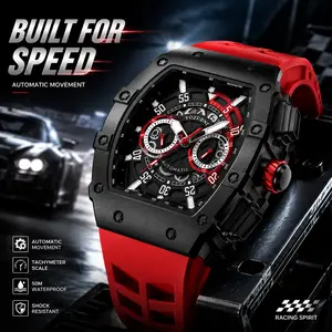 Men’s Luxury Automatic Sports Watch – Shock Resistant, 50M Waterproof Racing Chronograph with Tachymeter Scale, High-Speed Mechanical Movement, Blue Silicone Strap Men's watch