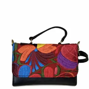 Mexican Leather Crossbody Cellphone Bag Hermoso de Piel 100% Ternero with Floral Embroidery & Gold Charm Artisanal Handcrafted Chiapaneco Handbag porta celular