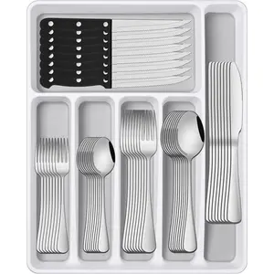 49 count Silverware Sets With Organizer And Steak ,Stainless Steel Flatware Sets Service For 8 Person For  Kitchen,Tableware Cutlery Sets,Includes  Spoon and Forks Sets
