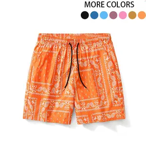 Men’s shorts with nut print, Paisley pattern, drawstring elastic waistband; casual summer shorts available in various colors, suitable for everyday wear in summer and relaxed vacations.