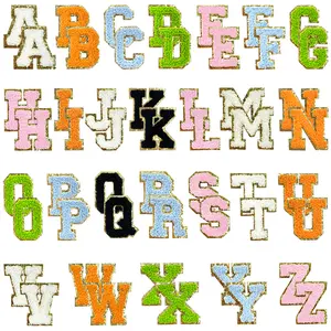 52Pcs Chenille Iron-On Letter Patches Glitter A-Z Alphabet Embroidered Applique Cute Self Adhesive Accessories for Diy Clothing Projects