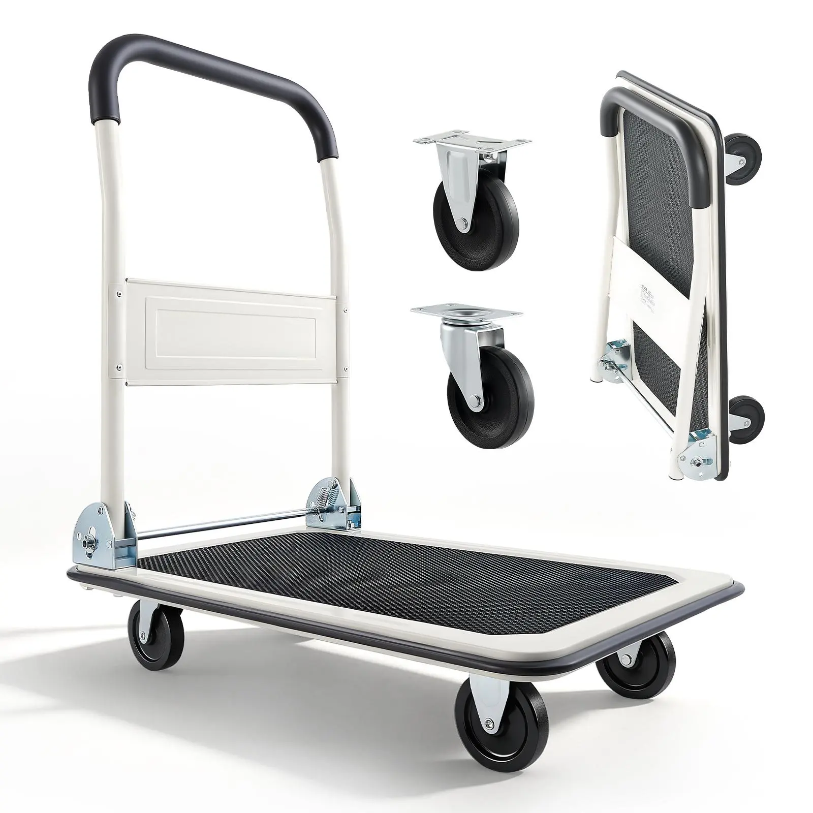 VEVOR Steel Foldable Push Cart Dolly, 330 lbs Heavy-Duty Flatbed Truck with 360 Swivel Wheels, EVA Foam Comfortable Grip, Space-Saving Handle, Compact Yet Spacious 29x18.9x32.5 in Platform for Office/Commercial Furniture Moving, Compact Yet Spacious Platf