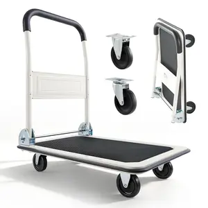 VEVOR Steel Foldable Push Cart Dolly, 330 lbs Heavy-Duty Support, 360 Swivel Wheels, Comfortable Grip, Durable Folding Flatbed Truck, Space-Saving Handle, 29x18.9x32.5 in, for Office/Commercial Furniture Moving, Heavy-Duty Support Carts