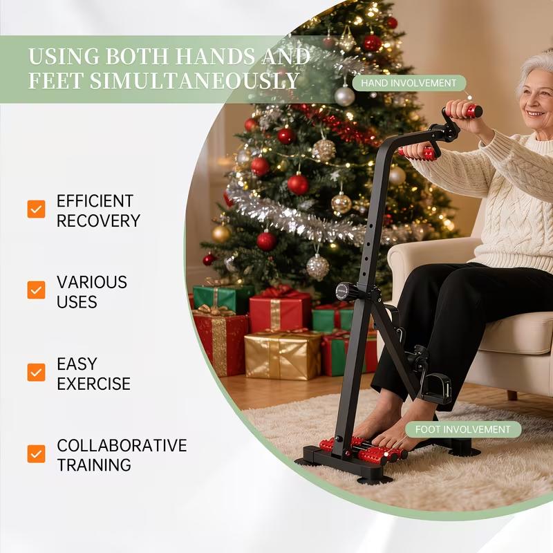Sitting Pedal Exerciser for Seniors, 3-in-1 Rehabilitation Trainer for Arms, Legs & Knees, Home Rehabilitation Exercise Bike with Massage Rollers