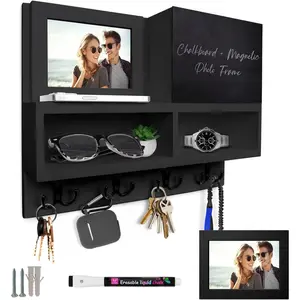 Key and Mail Holder for Wall with Chalkboard -  Photo Frame Key Holder Wall Mount, Black,  Storage & Cupboards Mail and Key Organizer for Wall