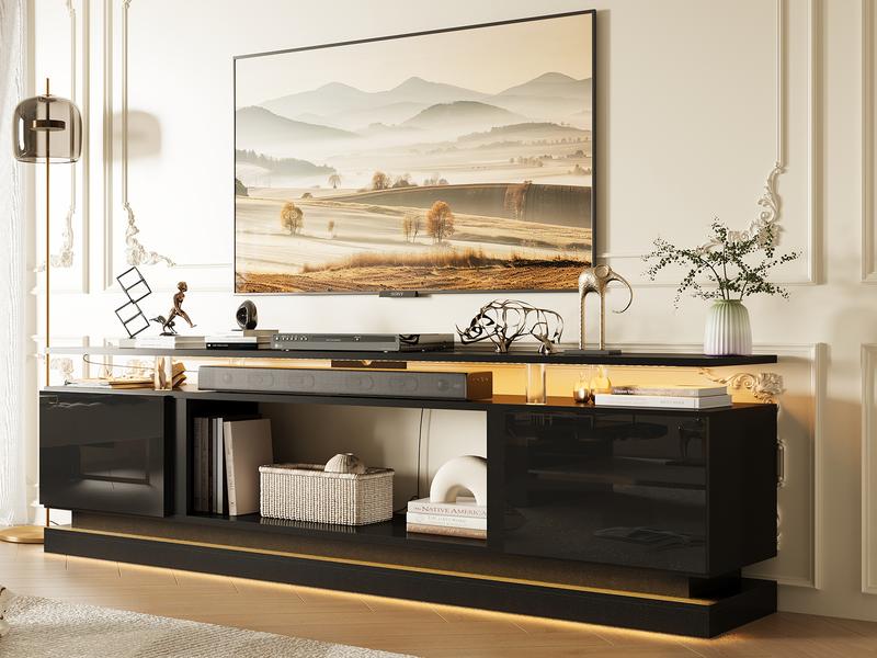 [TV STAND ONLY]oneinmil 70 Inch Black TV Stand Modern Entertainment Center with Storage & Media Console for Living Room & Bedroom Sleek Design tables nursery 2-layer shelf