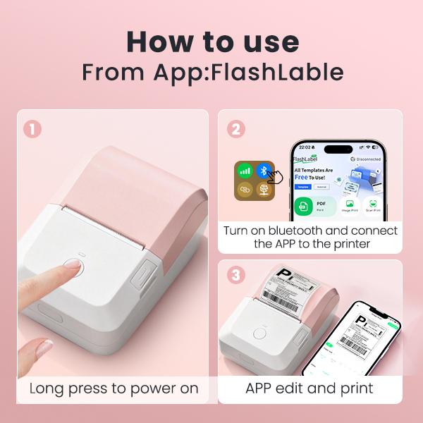 Mini Label Sticker Printer, 2 Inch Barcode Portable Printer, Thermal Label Printer For Address, Clothing, Warehouse, Mailing, Flower Shop, Compatible With Phone & Laptop(Pink), Portable Inkless Label Makers