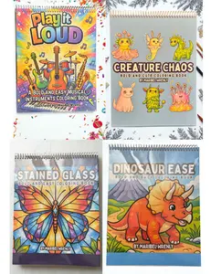 Ultimate Deluxe Coloring Collection: 4 Premium Top Spiral Bound Books on 163gsm Cardstock — Dinosaur Ease, Stained Glass, Play It Loud & Creature Chaos