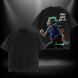 Deku Midoriya Izuku "You can do it" My Hero Academia Double Printed Oversize Lightweight Acid Washed Tee TV Show Graphic Top Cotton Gift T-Shirt For Comic Lover, Gift T-Shirt For Movie Lover