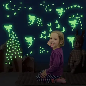 Glow in The Dark Fairy Wall Decals Luminous Fairies Wall Stickers Bedroom Ceiling Decoration Butterfly and Star Room Decor for Girls Kids Princess