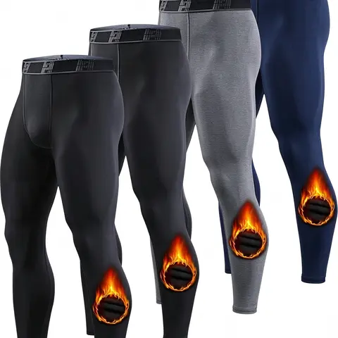 Men's Thermal Compression Pants Fleece-Lined Athletic Leggings Cold Weather Baselayer - 4 Pack Outdoor Winter Gear, Warm Stretch Compression Tights for Running, Hiking, Gym Masculine Fitted