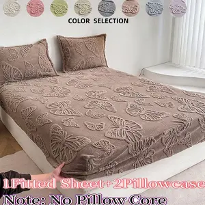 Spring Summer Butterfly Pattern Bed Sheet Set, Flannel Soft Comfortable, Breathable Skin-Friendly, King Queen Size, Deep Pocket