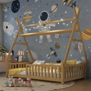 Twin House Bed with Light, Twin Floor House Bed with Fence and Roof for Kids Boys Girls,No Box Spring Needed