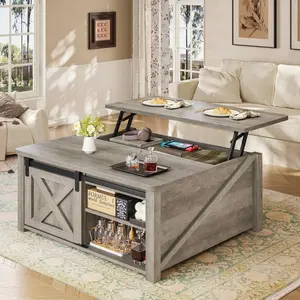 Sikaic 31.5 Inches Lift Top Coffee Table with Large Hidden Storage Compartment and Adjustable Shelves Wooden Tabletop