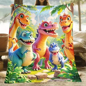 1pc Dinosaur Forest Printed Blanket, Soft Thin Flannel, All-Season, Polyester, Cozy Outdoor Camping Picnic Hiking Blanket, Ideal for Sofa, Bedroom, Living Room, Office Chair, Gift for Friends & Family 069