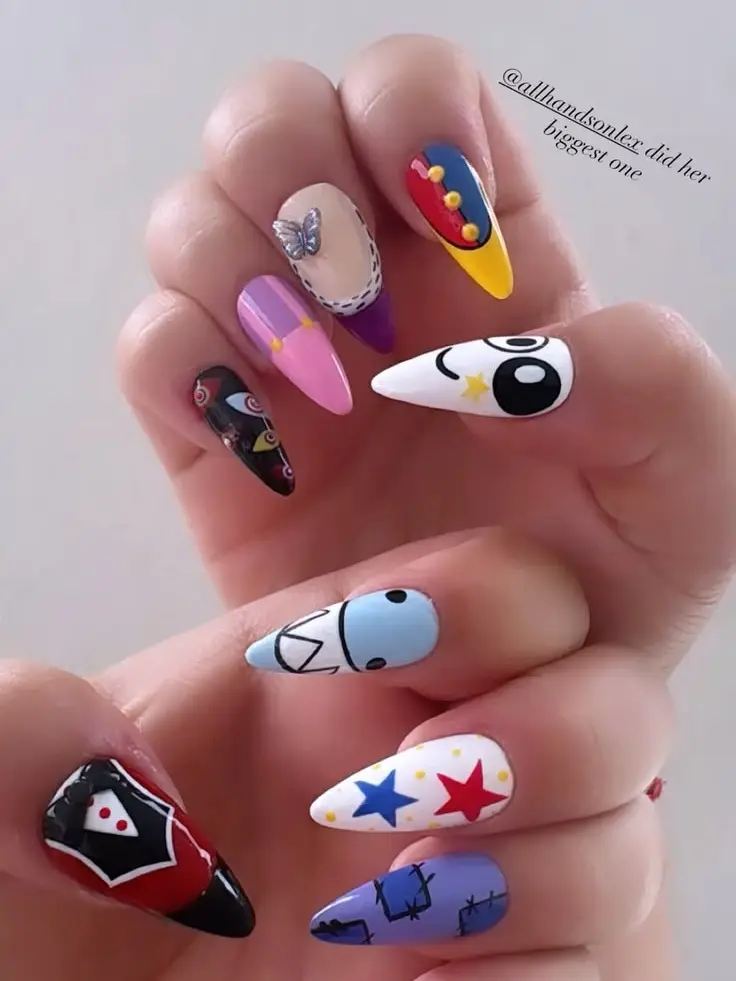 Handmade TAmazing Digital Circused Inspired Press On Nails | Long Gel Acrylic Character Nail Set | FREE Adhesive Tabs FREE Nail File FREE Cuticle Stick