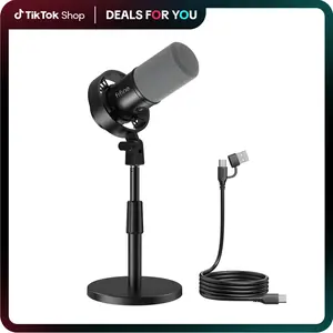 FIFINE Studio Dynamic Microphone with Adjustable Desktop Mic Stand Kit, XLR/USB Microphone with Tap-to-Mute, Volume Controls, Metal Build, Table Mic Stand for Recording, Podcast, Streaming, fifine K688